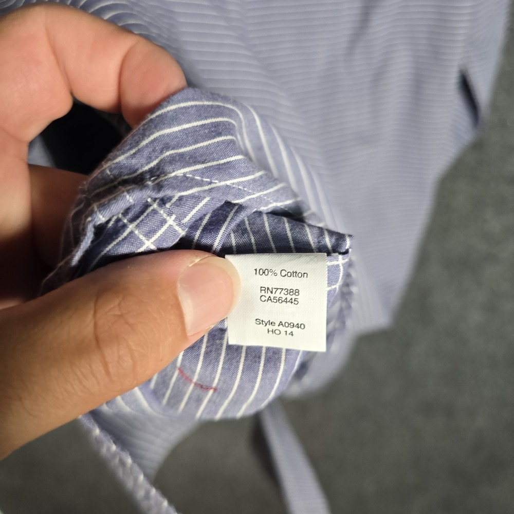 J Crew Oxford Shirt Men's Large Blue Horizontal Striped Button Down Woven Tailor - Picture 8 of 8